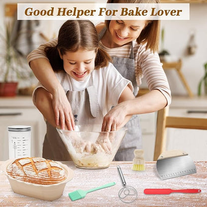 Windspeed Sourdough Bread Baking Supplies Kit of 15, Sourdough Starter Kit Include 10 and 8 Inch Bread Proofing Basket Dough Scraper Dough Starter Jar Linen Bag dough Whisk and Others