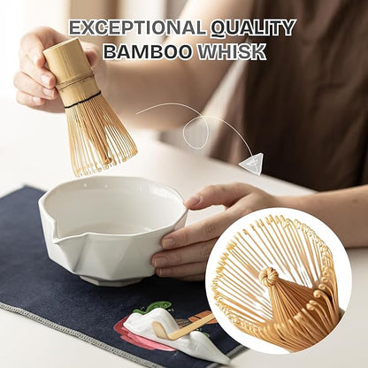 7 PCS Matcha Whisk Kit with Bowl & Scoop, Bamboo Whisk and Sifter, Traditional Japanese Tea Set for Matcha Lovers – Complete Matcha Gift Kit (White)