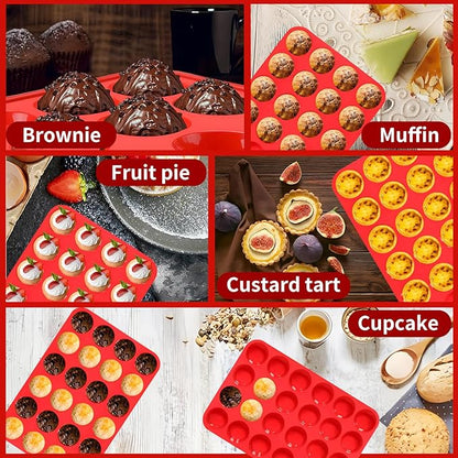 24 Cups Cupcake Pan,Mini Silicone Muffin Pan,Nonstick Food Grade Silicone Baking Cups,Great for Making Muffin Cakes, Tart, Bread - 2 PCS