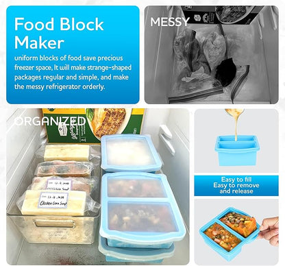 Silicone Freezer Trays with Lids, Set of 2 - with 1cup and 2 cupSilicone Freezer Molds for freezing soups, sauces and individual servings of lasagna, casseroles, dishwasher and microwave safe