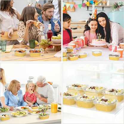 FORBFAN 150 Pack Mini Cake Pans with Lids and Spoons, 10 oz Aluminium Foil Square Brownie Baking Cups, Disposable Ramekins Cupcake Tins