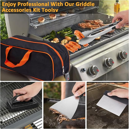 29PCS Blackstone Stainless Steel Spatula Set, Metal Spatula Set for Blackstone, Griddle Scraper/Burger Turner/Metal Grill BBQ Enlarged Spatulas Set with Carry Bag Outdoor BBQ & Teppanyaki & Camping