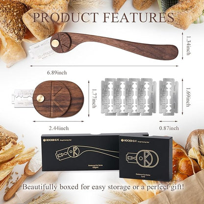 Bread Lame Set of 2, Scoring Knife with 5 Feather Blades, Sourdough Scoring Tool with Storage Box, Dough Scoring Tool for Bread Baking, Dexterous-Cut Series Lame Bread Tool (LUNA & ELEGANT)