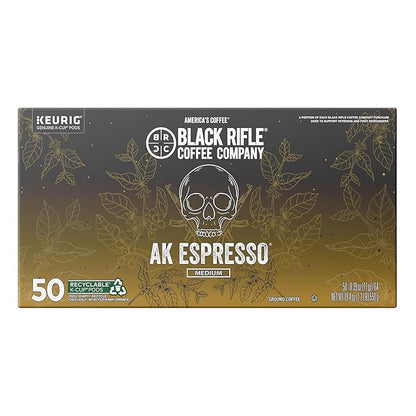 Black Rifle Coffee Company AK Espresso, 50 Count, Medium Roast K Cups - Single Serve K Cups Coffee Pods - Kcup Pods Compatible with Keurig 1.0 & 2.0 - Made from Arabica Beans
