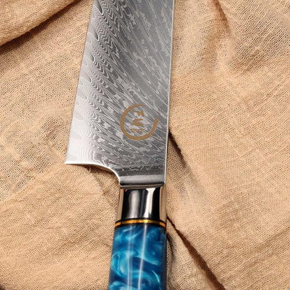 Chef Knife 8 inch, Damascus Chef Knife Japanese VG10 Core Steel with 66-Layers High Carbon Professional Sharp Chefs Knife 8" Blade Ergonomic Beautiful Blue Resin Handle Gift Boxed