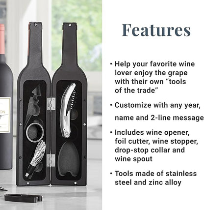 Let's Make Memories Personalized 5-Piece Wine Tool Set - Wine Bottle Opener - Bar Accessory