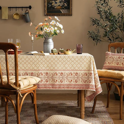 ISAENNE Designer Linen Floral Rectangular Table Cloth,Pale Yellow Farmhouse Indoor Tablecloth,Durable Decor Tablecloths for Dining Kitchen Thanksgiving Christmas,55"*79"-Chamonix A