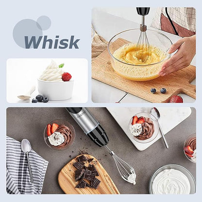 FRESKO Immersion Blender Handheld, 4-in-1 Stainless Steel Hand Electric Stick Mixer with 12-Speeds & Turbo Mode, Powerful 500W Emulsion Blender with Beaker, Chopper & Whisk