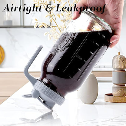 Cold Brew Coffee Maker 64 Oz Mason Jar Cold Brew Pitcher With Strainer 2 Set Half Gallon Wide Mouth Glass Iced Coffee Maker With Spout Lids 2 Quart Glass Pitcher For Fridge, Lemonade, Cold Brew