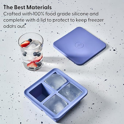 W&P Peak Silicone Extra Large Cube Ice Tray w/ Protective Lid | Charcoal | Easy to Remove Ice Cubes | Food Grade Premium Silicone | Dishwasher Safe, BPA Free