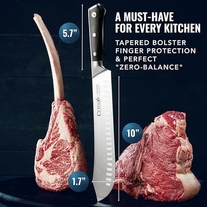 Cutluxe Butcher Knife – 10″ Bullnose Carving Knife, Forged High Carbon German Steel – Full Tang & Razor Sharp – Ergonomic Handle Design – Artisan Series