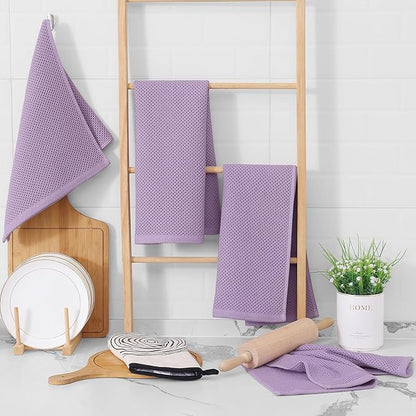 Homaxy 100% Cotton Waffle Weave Kitchen Dish Towels, Ultra Soft Absorbent Quick Drying Cleaning Towel, 13 x 28 Inches, 6-Pack, Lavender