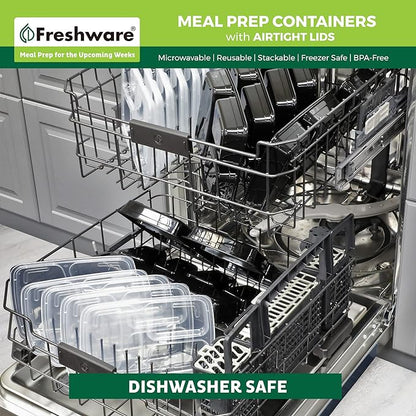 Freshware Meal Prep Containers with Lids [15 Pack] 3 Compartment, Food Storage Containers, Bento Box, BPA Free, Stackable, Microwave/Dishwasher/Freezer Safe (32 oz)