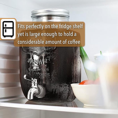 BTaT- Cold Brew Coffee Maker, 1 Gallon Mason Jars Drink Dispenser, Gallon Cold Brew Coffee Maker, Iced Tea Maker, Cold Brew Coffee Carafe, Beverage Dispenser, Glass Dispenser, Cold Brew System