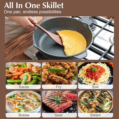 SENSARTE Nonstick Deep Frying Pan Skillet, 11-inch Saute Pan with Lid, Stay-cool Handle, Chef Pan Healthy Stone Cookware Cooking Pan, Induction Compatible