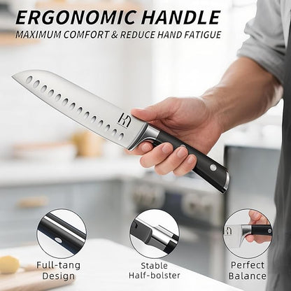Knife Set, 15 Pcs Kitchen Knife Block Sets with Sharpener, Japanese High Carbon Stainless Steel Set of Knives, Premium Razor Sharp Black Knives Set with Block for Kitchen, Ergonomic Handle