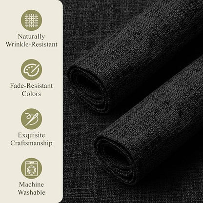 KXN Placemats Set of 4, Dual-Layer Thickened Faux Linen Table Mats, Heat Resistant & Wrinkle-Free, Machine Washable Cloth Place Mats for Kitchen Dining Indoor Outdoor (Black)