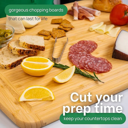 GREENER CHEF 24 Inch 2XL Extra Large Bamboo Cutting Boards for Kitchen, Stove Top Butcher Block, Extra Large Wooden Carving Board for Meat, Veggies, Charcuterie Board with Deep Juice Grooves
