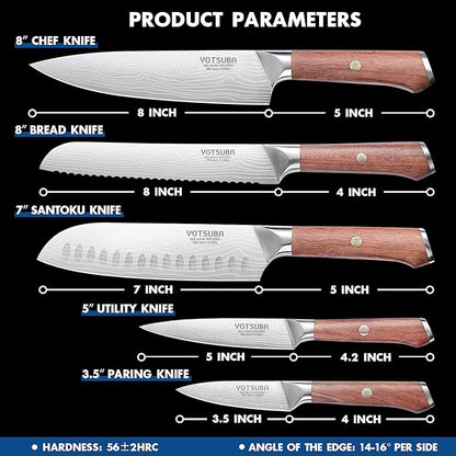 YOTSUBA 5PCS Kitchen Knives Set,Kitchen Knife Set,German High Carbon Stainless Steel Ultra Chef Knife Sets with Ergonomic Handle for Chopping Vegetable and Cooking