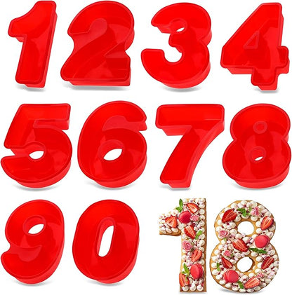 Cake Mold Numbers 10 Pieces - Large 10 Inch Cake Pans Set - 0 to 9 Big Number Cake Pan Shape Moulds for Baking