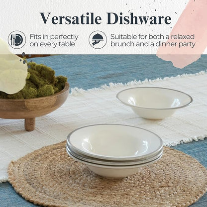 Portmeirion Potter's Brushstroke Oatmeal Bowls (Set of 4) - Elegant Earthenware for Breakfast, Lunch & Dessert - Microwave & Dishwasher Safe Bowls, Handcrafted Stackable Bowl Collection (Grey)