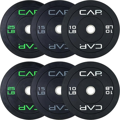 CAP Barbell 2-Inch Olympic Bumper Plate Weight Set with 6 Post Rack | 100-370 lbs | Multiple Options