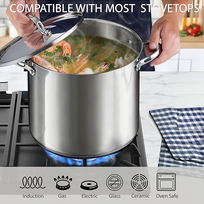 Cooks Standard 18/10 Stainless Steel Stockpot 12-Quart, Classic Deep Cooking Pot Canning Cookware with Stainless Steel Lid, Silver
