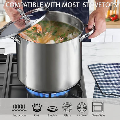 Cooks Standard 18/10 Stainless Steel Stockpot 12-Quart, Classic Deep Cooking Pot Canning Cookware with Stainless Steel Lid, Silver