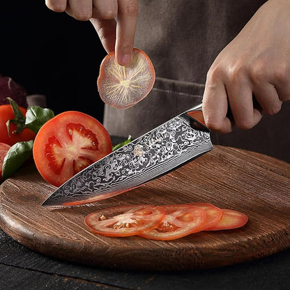 Wakoli Knife Block Sets – 5-Piece Professional Damascus Kitchen Knife Set with Magnetic Block | G10 Handles & VG10 Core | Gift Box (Elite Cuisine)