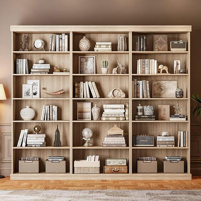 70.8" Tall Brown Bookshelf, Farmhouse Modular Bookcase with 6-Tier Adjustable Shelves, Large Storage Cabinet for Home Office, Living Room, Set of 2