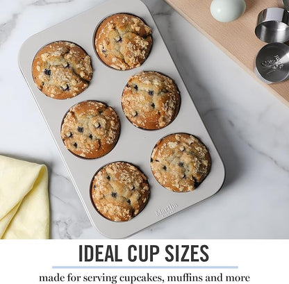 Martha Stewart Gallen 6 Cup Nonstick Carbon Steel Muffin/Cupcake Pan - Cool Grey