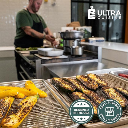 Ultra Cuisine Stainless Steel 8.5 x 12-inch Cooling and Baking Rack - Oven-Safe - Dishwasher-Safe - Heavy Duty - Tight Wire Bake for Oven Cooking - Quarter Sheet Pan - Ideal as Roasting Rack