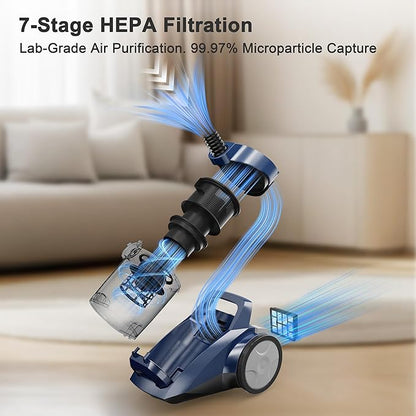 Canister Vacuum Cleaner 45KPa Power Bagless Canister Vacuums for Home with 5 Tools 4.5QT Dust Cup Double HEPA Filter Lightweight Multi-Surface Vacuum Cleaners for Carpet Hard Floor Pet Hair