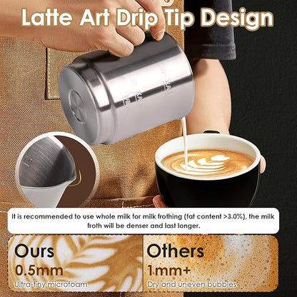 Milk Frother, 16.9 OZ Milk Frother and Steamer, 4 in 1 Electric Milk Frother Dishwasher Safe Durable Silent Frother for Coffee Hot and Cold Foam Maker (Black Stainless)