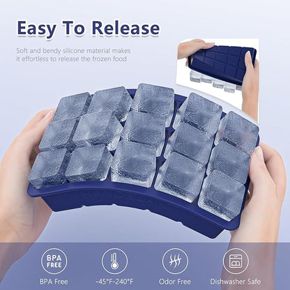 Silicone Ice Cube Tray 3 Pack, HANCELANT Ice Cube Mold, Ice Trays for Freezer with Lid for Whiskey, Baby Food, BPA Free, Easy Release