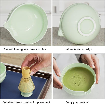 7 Pcs Matcha Whisk Set, Perfect Matcha Kit for Matcha Lovers Includes Ceramic Bowl, Bamboo Whisk, Holder, Scoop, Sifter & Cloth