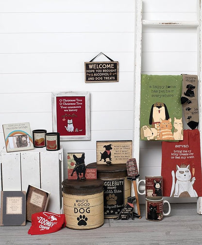 Primitives by Kathy Rustic Pet Tin Bins - Dog Food & Toy Storage Set, 'Toys & Beware of Wigglebutts' Themed Containers