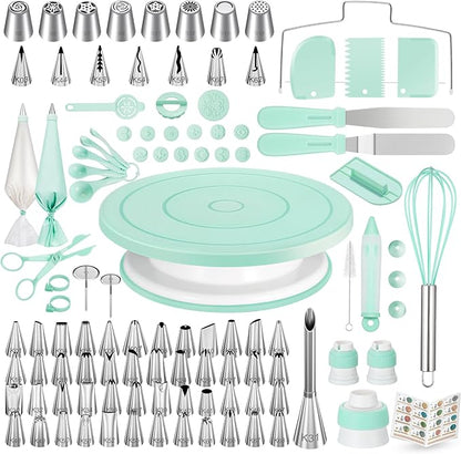Kootek 158 Pcs Cake Decorating Kit with Cake Turntable, 64 Piping Tips Set, 50+2 Pastry Bags, Frosting Spatulas, Leveler, Scrapers, Fondant Molds, and More Baking Supplies Decorating Tools