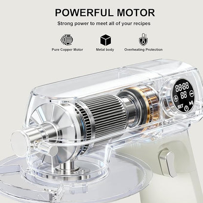 8.45 QT All Metal Dough Mixer,10 Speed Large Capacity Kitchen Stand Mixer with Digital Timer & Tilt-Head, Electric Mixer with Whisk Dough Hook Mixing Beater for Baking,Cakes,Cookie,Bread,Salad(White)