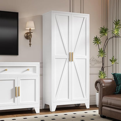 71" Tall Metal Storage Cabinet with 2 Doors and 4 Adjustable Shelves, 5-Tier Kitchen Pantry Storage Cabinet for Kitchen, Living Room, Dining Room and Office, White