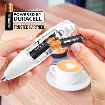Zulay Kitchen Milk Frother Handheld Electric Whisk with AA Duracell Batteries – Durable Drink Mixer for Coffee, Lattes, Cappuccinos & More - White