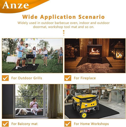 Anze Under Grill Mat for Outdoor Grill, 24 x 42 Inch Anti-Slip BBQ Floor Mats, Easy to Clean Reusable Double-Sided Fireproof Grill Pad, Oil-Proof Waterproof Protector for Indoor Fireplace Pit Mat