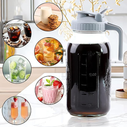 Cold Brew Coffee Maker 32 Oz Mason Jar Cold Brew Pitcher With Strainer 1 Quart Wide Mouth Glass Iced Coffee Maker With Spout Lids Glass Pitcher For Fridge, Sun Tea, Lemonade, Cold Brew