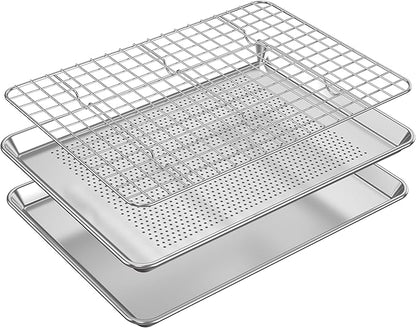 Baking Sheet with Rack Baker's Secret Pure Aluminum Non Toxic PTFE, PFAS, PFOA, BPA Free Baking Pans Set, 100% Recycled, 3pcs Bakeware Set Baking Pans Cookie Sheets 18"