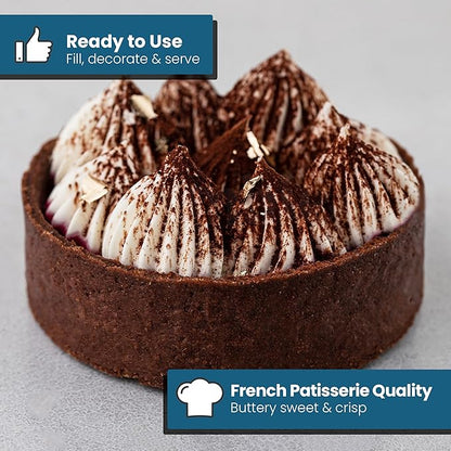 Cambie Round Chocolate Medium Tart Shells, 2.17" in Diameter, French Style Cocoa Tarts with Dark Chocolate Coating (Pack of 40)