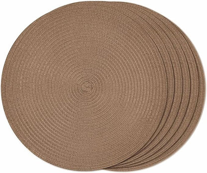 FunWheat Round Braided Placemats Set of 6 Place mats for Dining Tables Woven Heat Resistant Table Mats 15 inch (Brown,6pcs)