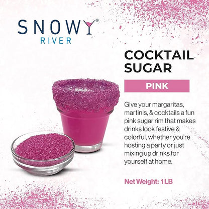 Snowy River Pink, Cocktail & Margarita Sugar Rimmer - Vibrant Color Glass Rimming Sugar with Medium Crystal Texture - 16oz