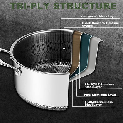 Pots and Pans Set,12 Inch Hybrid Nonstick Frying Pan & 5QT Stockpot,3 PCS Silicone Kitchen Utensils Set