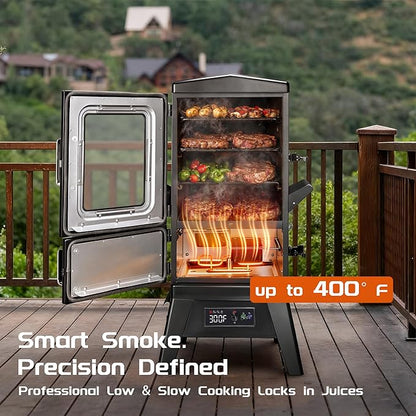 MAISON HUIS Electric Smoker for Outdoors, Built-in Meat Probe & Elevated Stand for Outdoors, BBQ Smoker with 4 Cooking Grates, LED Display Temperature Control, Smoke More with 633 sq in Cooking Area