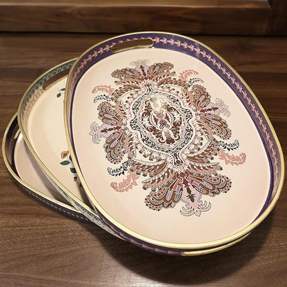 Oval Plastic Serving Tray with Handles, Elegant Decorative Tray for Coffee Table, Ottoman, Living Room, Kitchen, Outdoor Use. 10"*16"*1.4" B